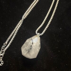 Stunning large rutilated Quartz Pendant Necklace popcorn 24” chain